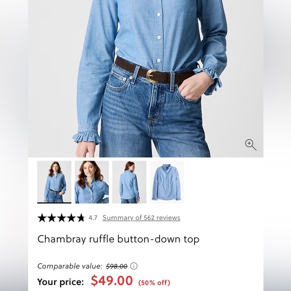 J.Crew Chambray Denim Ruffle Feminine Lightweight Cotton Button Down Large New! - Picture 7 of 7